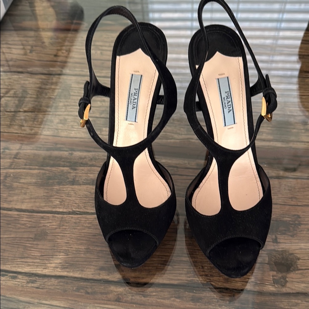 Prada Black High Heel Suede Heels